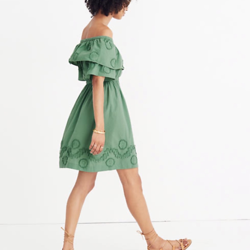 NWT madewell green off shoulder appliquéd dress 6